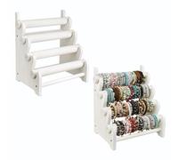Ikee Design 2 Pcs Antique Wooden 4 Tier Jewelry Bracelet Display Stand Bangle Scrunchie Organizer Holder for Store, Showcase and Home Storage, 12 W x 9 D x 14 H in, Wash White Color