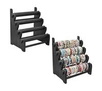 Ikee Design 2 Pcs Antique Wooden 4 Tier Jewelry Bracelet Display Stand Bangle Scrunchie Organizer Holder for Store, Showcase and Home Storage, 12" W x 9" D x 14" H, Black Color