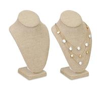 Ikee Design 2 Pcs Linen Necklace Chain Jewelry Bust Display Holder Stand, Necklaces Display Mannequin, Jewelry Bust Stand, 6 3/8 W x 4 1/4 D x 10 H in