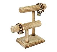 Ikee Design 2 Tier Wooden Jewelry Bracelet Watch Display Tower, Bangle Scrunchie Necklace Holder Storage Stand, Oak Color, 7.9 W x 4.3 D x 9.4 H in
