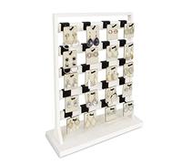 Ikee Design 5 Tiers Wooden Jewelry Display Rack with 20 Removable Metal Hooks,Earring Card Display Stand,Jewelry Organizer,Bracelet Keychain Stand, Wash White