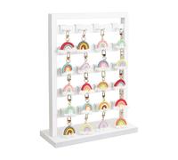 Ikee Design 5 Tiers Wooden Jewelry Display Rack with 20 Removable Metal Hooks,Earring Card Display Stand,Jewelry Organizer,Bracelet Keychain Stand, Wash White