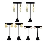Ikee Design 6Pcs Set Earring T Stand Display Set with 3 Different Heights, T Shape Jewelry Earring Showroom and Tradeshow Showcase Displays, Black Velvet, 4 1/2 H in ; 5 3/4 H in; 6 3/4 H in