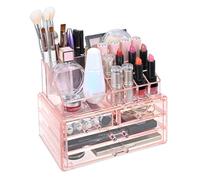 Ikee Design Acrylic Pink Jewelry & Cosmetic Storage Display Boxes Two Pieces Set.
