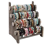 Ikee Design Antique Wooden 4 Tier Jewelry Bracelet Display Stand Bangle Scrunchie Organizer Holder for Store, Showcase and Home Storage, 12 W x 9 D x 14 H in, Coffee Color