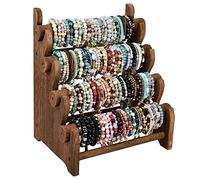 Ikee Design Antique Wooden 4 Tier Jewelry Bracelet Display Stand Bangle Scrunchie Organizer Holder for Store, Showcase and Home Storage, 12 W x 9 D x 14 H in, Brown Color