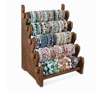 Ikee Design Antique Wooden 5-Tier Jewelry Bracelet Display Stand Bangle Scrunchie Organizer Holder for Store, Showcase and Home Storage, 12W x 10.125D x 15.75H in, Brown Color