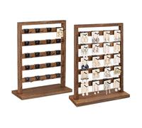 Ikee Design Free Assemble 2 Pcs Set Wooden Jewelry Display Rack with 20 Removable Metal Hooks/Each, Earring Card Display Holder Stand for Necklaces,Bracelet, Keychain Stand, Brown Color