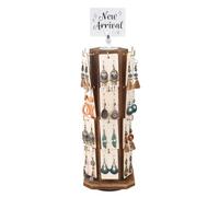 Ikee Design Free Assemble 24 Hooks Wood Hexagon 6 Sided Rotating Jewelry Display Stand Tower for Earrings,Bracelets, Earring Display Stand,Keychain Display Stand for Selling, Showcase, Brown Color