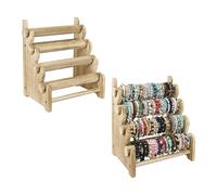 Ikee Design Set of 2 Antique Wooden 4 Tier Jewelry Bracelet Display Stand Bangle Scrunchie Organizer Holder for Store, Showcase and Home Storage, 12 W x 9 D x 14 H in, Oak Color