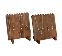 Ikee Design Set of 2 Wood Necklace Jewelry Display Stand for 8 Necklaces, Necklace Display Holder, Wood Plank Necklace Display Stand, Jewelry Necklace Organizer, Brown Color