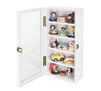 Ikee Design Wall Mounted Wooden Collectible Shadow Box Display Case 5 Shelf Display Shot Glass Storage Accessories with Tempered Glass Door, Wash White Color