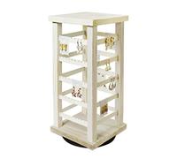 Ikee Design Wood Rotating Jewelry Display Tower, Holds 80 Pairs Earring Rack Hoop, Earring Display Card Storage Stand for Store, Showcase, and Home, Wash White Color