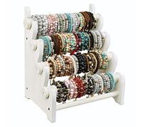 Ikee Design Wooden 4 Tier Jewelry Display Bracelet Bangle Scrunchie Holder Stand for Store and Home Organization, Wash White Color