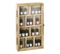 Ikee Design Wooden Collection Display Case with Hinged and Clear Tempered Glass Top, Wall Mounted 10 Slots Wood Display Storage Box for Mini Figures, Collections, Essential Oils, Oak Color