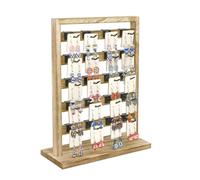 Ikee Design Wooden Jewelry Display Rack with 20 Hooks, Earring Card Display Holder Stand with Hooks, Jewelry Tower for Earring Cards, Necklaces, Keychains, Oak Color