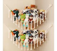 iKeelo 2 Pack Teddy Hammocks, Macrame Toy Storage Net for Stuffed Animals, Corner Nursery Hanging Organizer for Kids Bedroom and Playroom