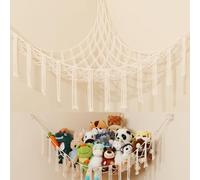 iKeelo Teddy Hammocks, Corner Toy Storage Net for Stuffed Animals, Boho Style Nursery Hanging Organizer for Kids Bedroom and Playroom, Beige
