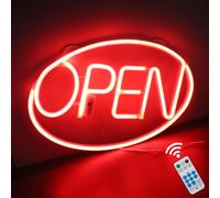 iKefe 42cm x 25cm LED Neon Light Up Open Sign with Remote Timer Adjustable Brightness, USB Powered Open Closed Door Signage, Large Outdoor Neon LED Lighted Signs for Business Hours, Shop, Bar (Red)