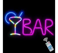 iKefe Neon LED Signs Bar Letter Light Up Beer with Remote/Colorful Cocktail Purple LED, USB & Battery Operated Bar Light for Home Bar, Pub, Bistro, Party, Valentines Day Wall Art Decorations