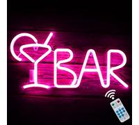 iKefe Remote LED Bar Sign Neon Light up Beer Cocktail for Wall Decor Art/USB &Battery Powered LED Bar Letters Light for Bedroom, Business, Nightclub, Women, Pub, Bistro, Valentines Decoration (Pink)