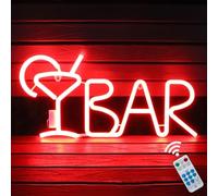 iKefe Remote LED Bar Sign Neon Light up Beer Cocktail for Wall Decor Art/USB & Battery Powered LED Bar Letters Light for Bedroom, Business, Nightclub, Women, Bistro, Valentines Decoration (Red)