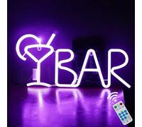 iKefe Remote LED Bar Sign Neon Light up Beer Cocktail for Wall Decor Art/USB & Battery Powered LED Bar Letters Light for Bedroom, Business, Women, Pub, Bistro, Valentines Decorations (Purple)