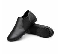 iKelpie Slip On Black Jazz Dance Shoes - Soft Leather Split Sole, Flexible Neoprene Upper, Rubber Heel - Lightweight Modern Stage Dance Shoes for Kids & Adults Adult 9