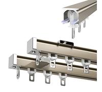 IkErna Curtain Double Tracks, 4.6-12.5Ft Thicken Curtain Rods for Windows, Ceiling/Wall Mounting Heavy-Duty Curtain Tracks/Gold/Wall Mount/2.9M