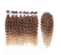 IkErna Synthetic Hair Weave Bundles,With Closure 9Pcs/Pack,Afro Kinky Curly Hair Extensions Ombre Blonde Color Fake Hair/T12-22A/20Inches