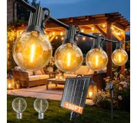 IKERY 30M/100FT Solar Outdoor Festoon Lights, 50+2 LED Garden String Lights