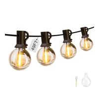 IKERY LED Outdoor String Lights，15M/49FT Warm 25+1 COB Globe Bulbs，Shatterproof Garden Lights，IP65 Waterproof Festoon Lights for Outside Bistro Backyard Party Cafe