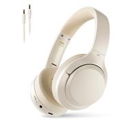 iKF T1 Wireless Headphones, Bluetooth Overhead Headset With Deep Bass, ENC Noise Cancelling Mic, 50H Playtime, Quick Charge, Foldable Lightweight with Multipoint Connection for Work, Travel(Off White)