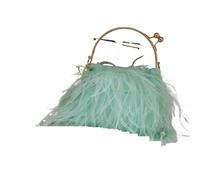 IKFGTJRE Feather Bag Ostrich Feathers Wedding Evening Bags Designer Sewing Fringes Handbags Pearl Chain Shoulder(Light green)
