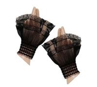 IKFGTJRE Lace Gloves Detachable Pleated Flared Sleeve False Lace Cuffs White Wristband Decorative(Black)