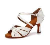 IKFGTJRE Latin Dance Shoes Ballroom Women Latin Dance Shoes Pole Modern Salsa Tango Adjustable High Heel for Girls For women(White-7.5CM,37)