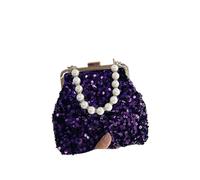 IKFGTJRE Sequin Bag Pearl Sequins Luxury Evening Bags For Women Metal Hasp Tote Wedding Party Clutch Shoulder Chain Handbags Shiny Coin Purse(Purple)
