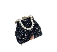 IKFGTJRE Sequin Bag Pearl Sequins Luxury Evening Bags For Women Metal Hasp Tote Wedding Party Clutch Shoulder Chain Handbags Shiny Coin Purse(Black)