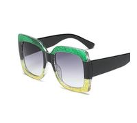 IKFGTJRE Sunglasses Oversized Square Sunglasses Woman Clear Lenses Sun Glasses Female Three Colors Big Frame Party Eye Glasses(Green yellow)