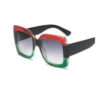 IKFGTJRE Sunglasses Oversized Square Sunglasses Woman Clear Lenses Sun Glasses Female Three Colors Big Frame Party Eye Glasses(Red green)
