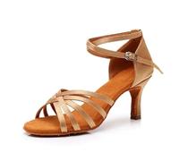 IKFGTJRE Woman Latin Dance Shoes Heel 7cm/5cm Satin Without Knot Salsa Tango Ballroom Latin Dance Shoes Woman For Dance(Heel 7cm beige,40)