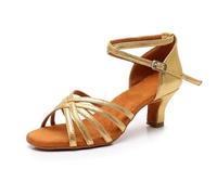 IKFGTJRE Woman Latin Dance Shoes Heel 7cm/5cm Satin Without Knot Salsa Tango Ballroom Latin Dance Shoes Woman For Dance(Heel 5cm gold,36)