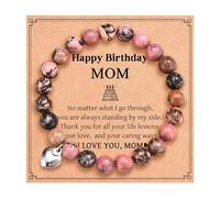 IKIATY Birthday Gifts for Mom Grandma Nana Aunt Sister Friend Daughter, Natural Stone Bracelet for Women Girls Her with Happy Birthday Card, S, Stone, no gemstone
