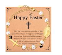 IKIATY Catholic Gifts for Women Girls, Rosary Beads Virgin Mary Cross Bracelet, Religious Baptism First Communion Confirmation Birthday Easter Gifts for Teen Girls, adjustable, Stainless Steel, no