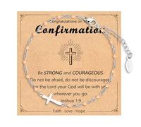 IKIATY Cross Bracelet for Girls, Easter Basket Stuffers for Teens Girls Baptism Confirmation First Communion Christian Easter Jewelry Gifts, God is within her.She will not fall, Stainless Steel, no