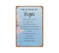 Ikigai - 10 Rules For A Long An Happy Life - Japanese Concept Motivational Poster Wall Sculptures Sign Home Vintage Art Decor Painting Metal Tin Sign 12X8 Inch