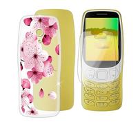 Ikiiqii Cover for Nokia 3210 2024 (2.40 Inches) + (2 pieces) Tempered Glass, Shockproof Anti-Scratch Protective Case Ultra Thin Silicone Cases + Film - Pink Flowers
