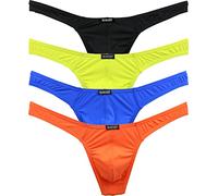 IKINGSKY Men's Low Rise Thong Sexy Men Underwear Soft T-Back Panties, 4 Pack, Large