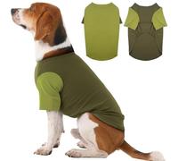 IKIPUKO 2 Pack Large Dog Shirts for Summer - Stretchy Breathable Cotton Dogs T-Shirt, Protect Skin Easy On and Off Dogs Clothes for French Bulldog, Pug, Daily Wear, Park, Travel, Beach Trips, Green