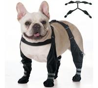 IKIPUKO Dog Suspender Boots, Waterproof Dog Boot for Small Dogs, Paw Protectors for Winter Snow Salt, Rain Mud, Hiking, Hot Pavement, Hardfloor, Stay-On Anti Dirt Legging Shoes Reflective, Black XS